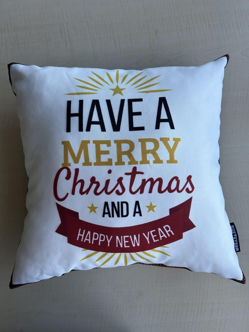 Christmas Pillow Cover, New Year Pillow Cover, Holiday Greetings Pattern Pillow Cover, Square - Image 4