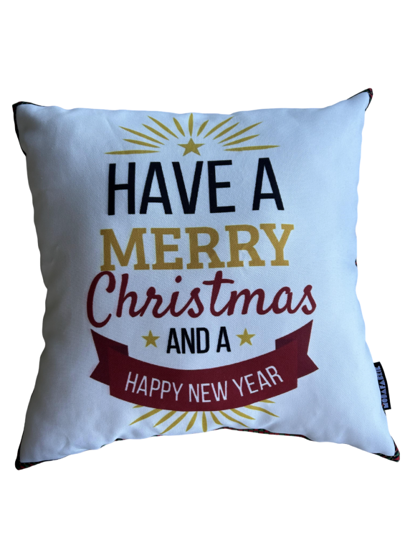 Christmas Pillow Cover, New Year Pillow Cover, Holiday Greetings Pattern Pillow Cover, Square - Image 2