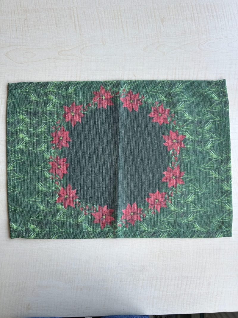 Holiday Themed Placemats, Poinsettia Flower Pattern Set of 2 - Image 4