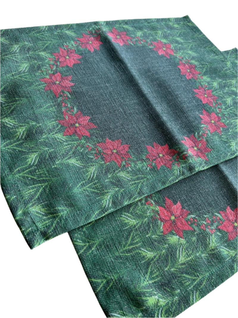 Holiday Themed Placemats, Poinsettia Flower Pattern Set of 2 - Image 13