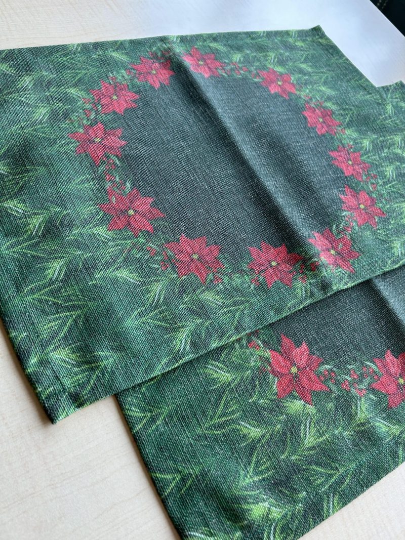 Holiday Themed Placemats, Poinsettia Flower Pattern Set of 2 - Image 11