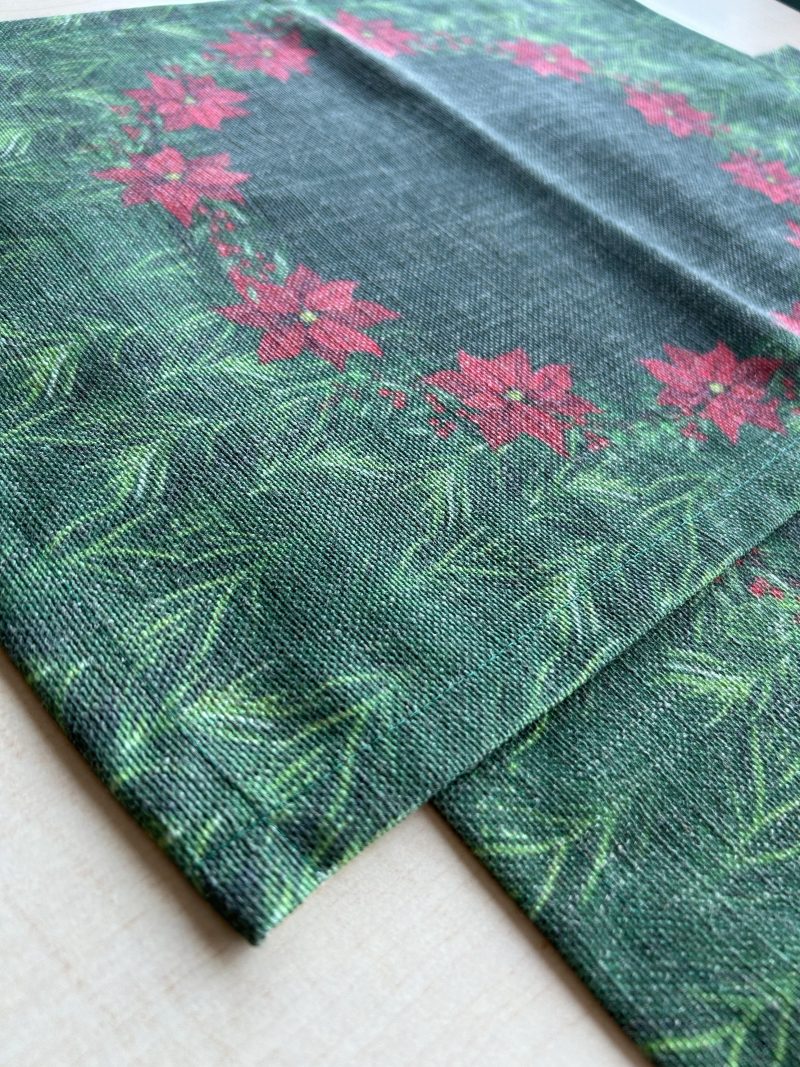 Holiday Themed Placemats, Poinsettia Flower Pattern Set of 2 - Image 12