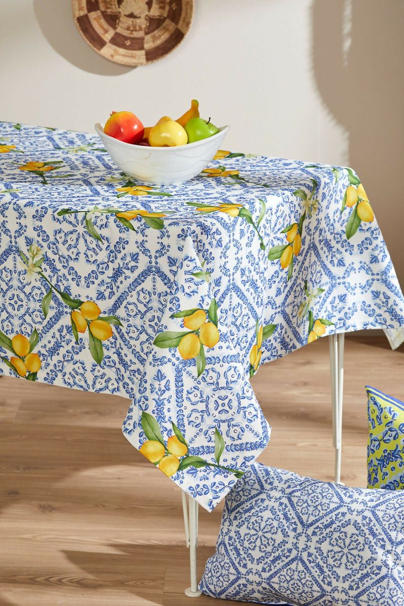 Italian Lemons and Blue Patterned Tablecloth Perfect for Spring and Summer Decorating - Image 2