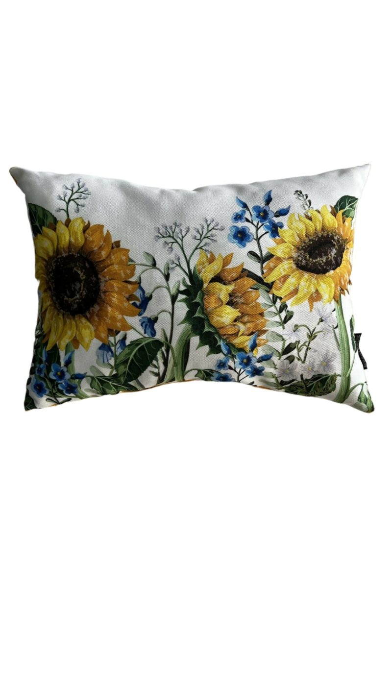 Sunflower Decorative Pillow Cover, Colorful Sunflowers and Spring Flowers Pattern - Image 2