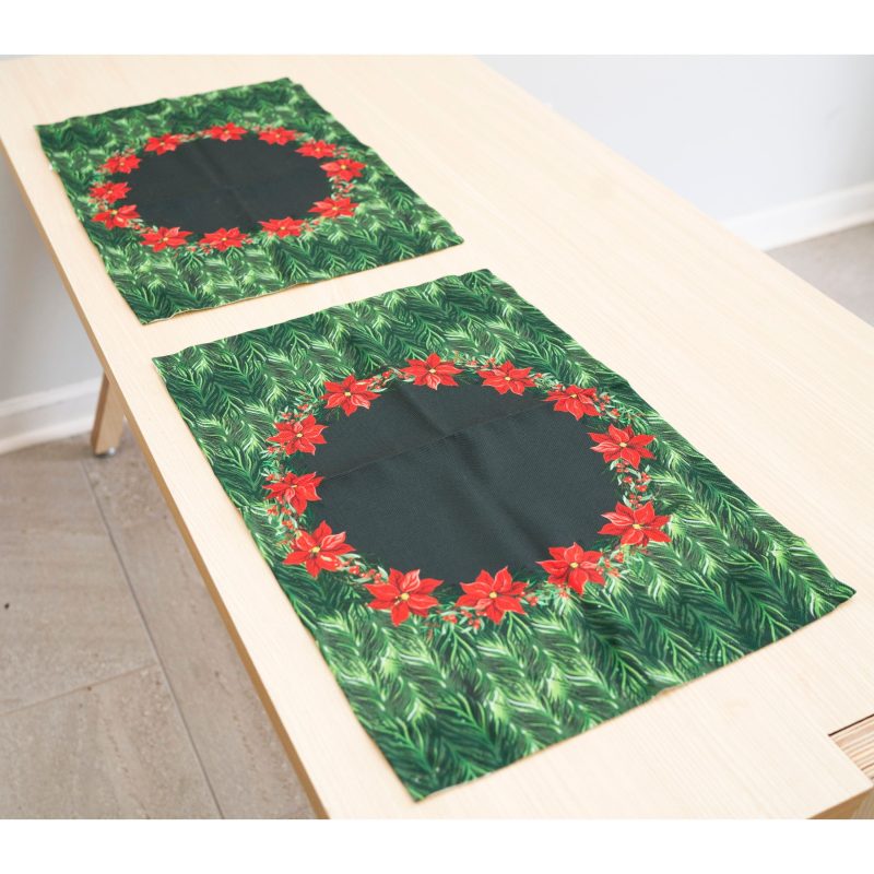 Holiday Themed Placemats, Poinsettia Flower Pattern Set of 2 - Image 15