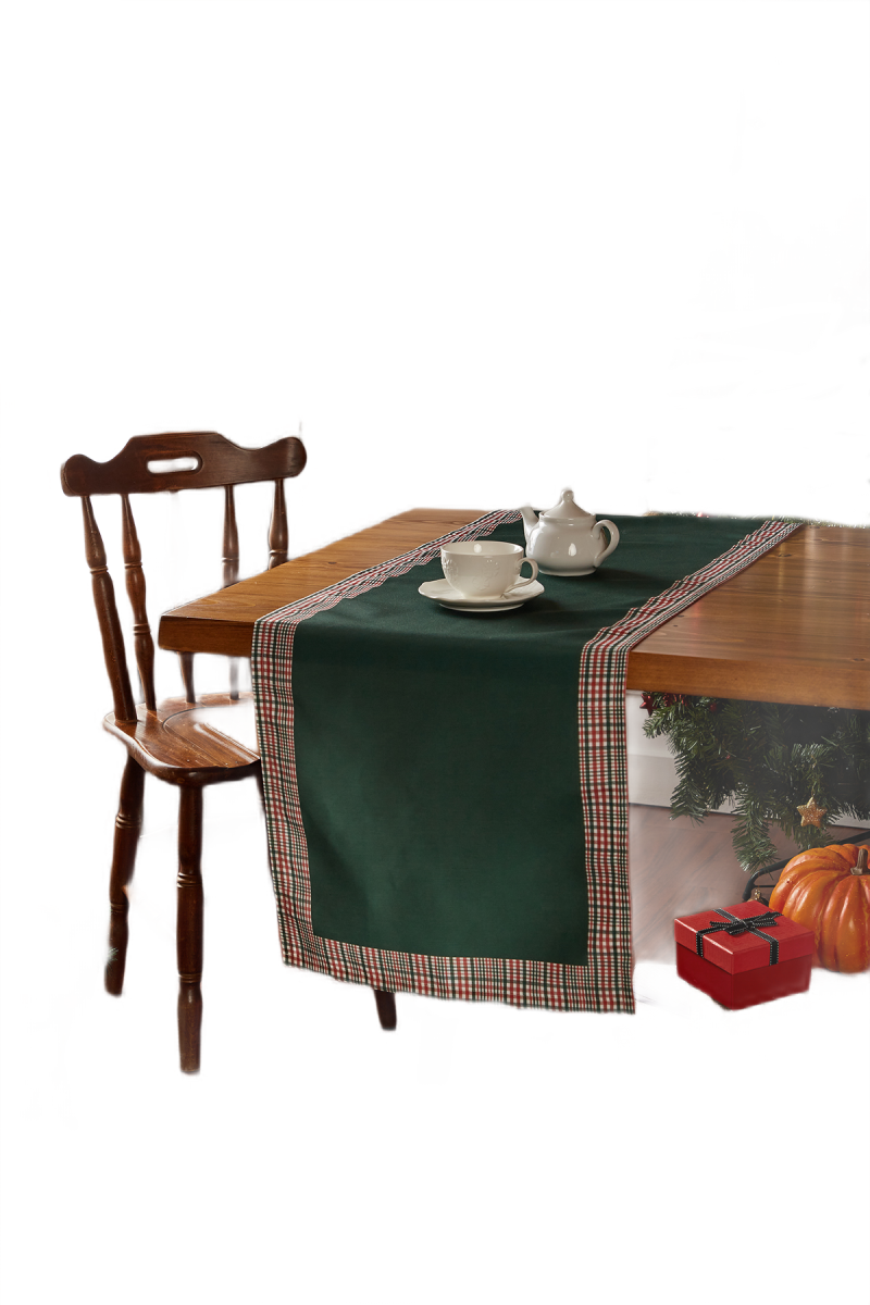 Hunter Green and Red Runner with Plaid Border, Holiday Decor - Image 2