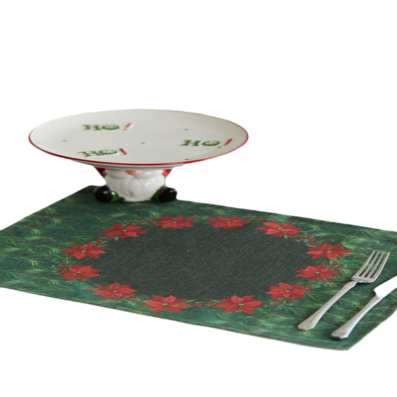 Holiday Themed Placemats, Poinsettia Flower Pattern Set of 2