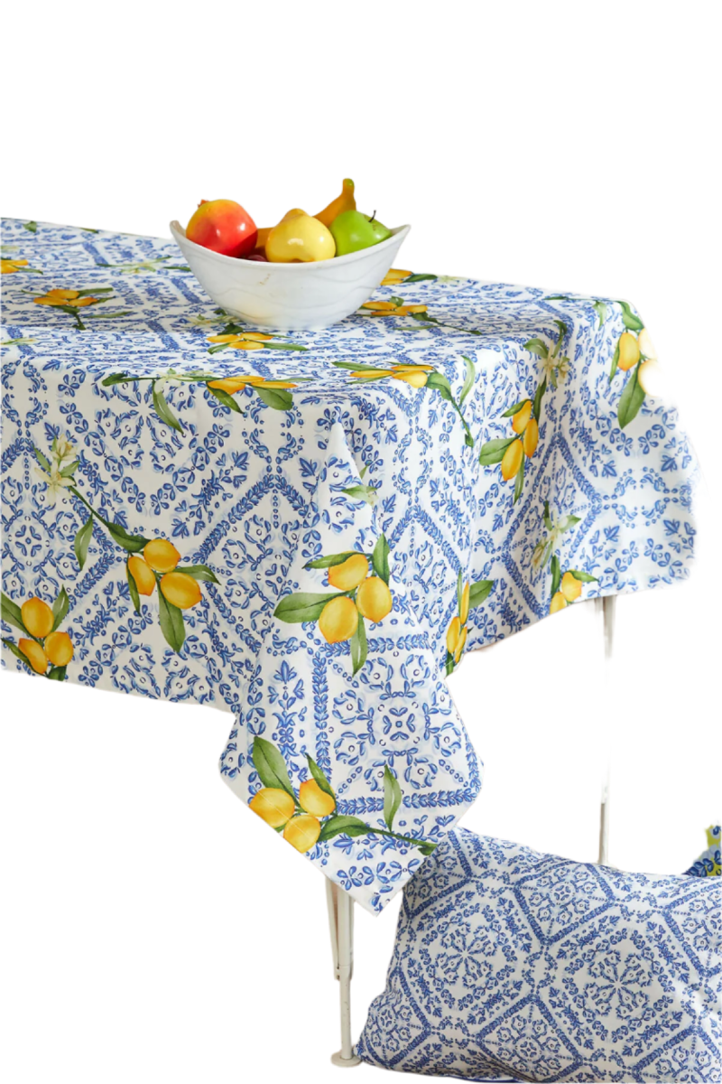 Italian Lemons and Blue Patterned Tablecloth Perfect for Spring and Summer Decorating - Image 3