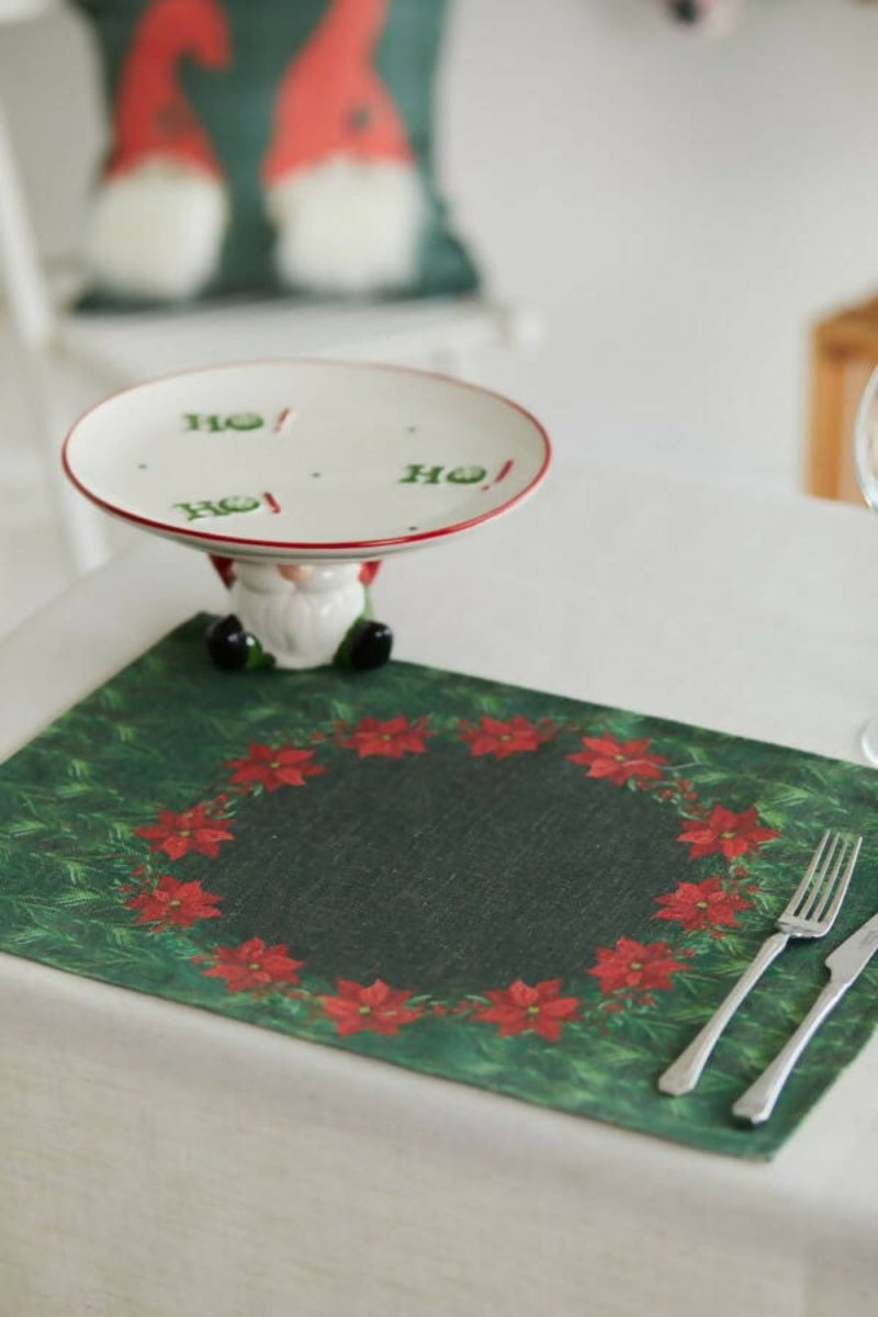 Holiday Themed Placemats, Poinsettia Flower Pattern Set of 2 - Image 5