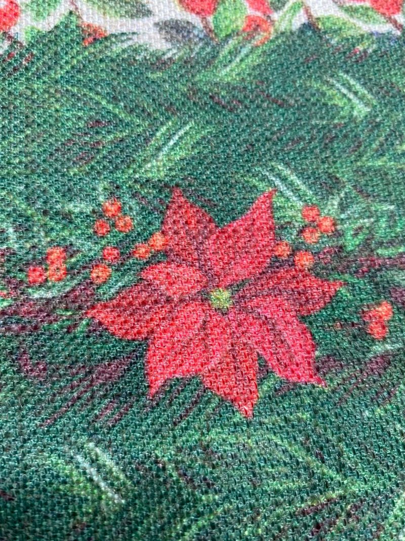 Poinsettia and Holly Pattern Table Cloth, 55"W x 86"L - Image 2